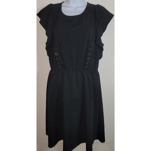 Xhilaration Black  Ruffled Sleeves A-Line Mini Dresss Medium Keyhole Back - Picture 1 of 7